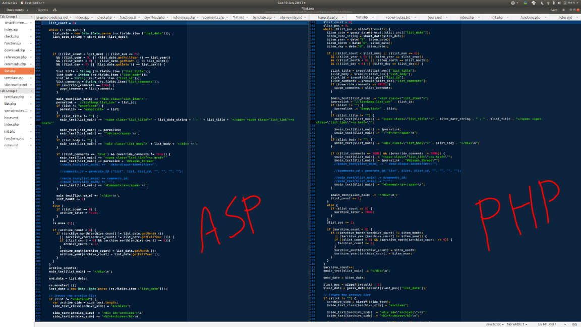 The ASP code left, and the PHP code right