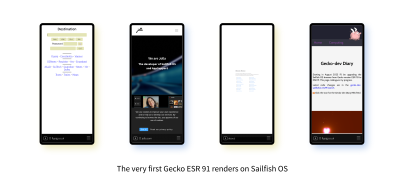 Screenshots of the very first renders coming from ESR 91 on Sailfish OS
